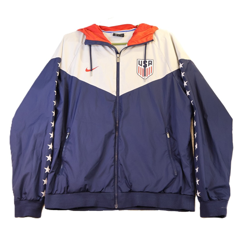 Nike Mens L Windbreaker Blue USA Soccer Stars Full Zip Hooded Jacket‎ AJ6519-410